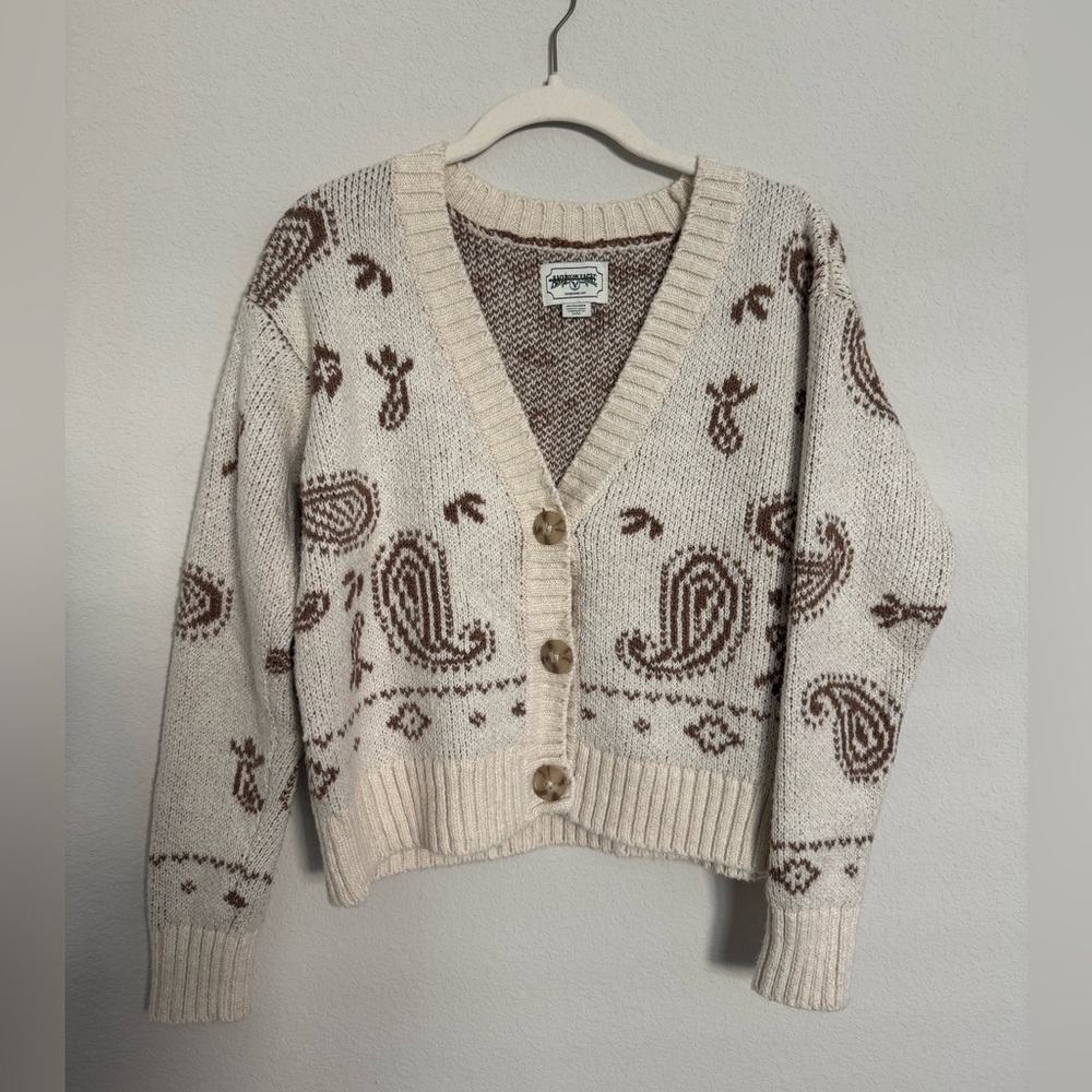 American Eagle Cropped Bandana Paisley Print Cardigan Size